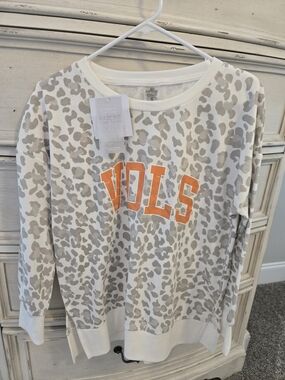 Cream Leopard-Print Crewneck Sweatshirt with Orange VOLS Lettering